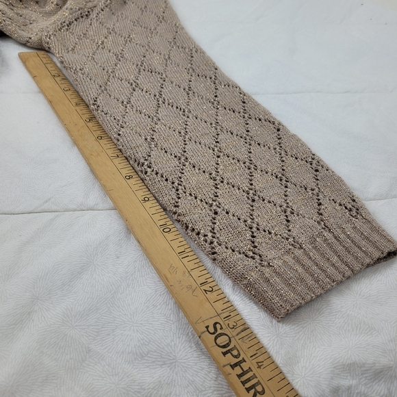 Jason Maxwell tan loose weave v-neck cardigan tie front metallic boho grandma M - Picture 10 of 11